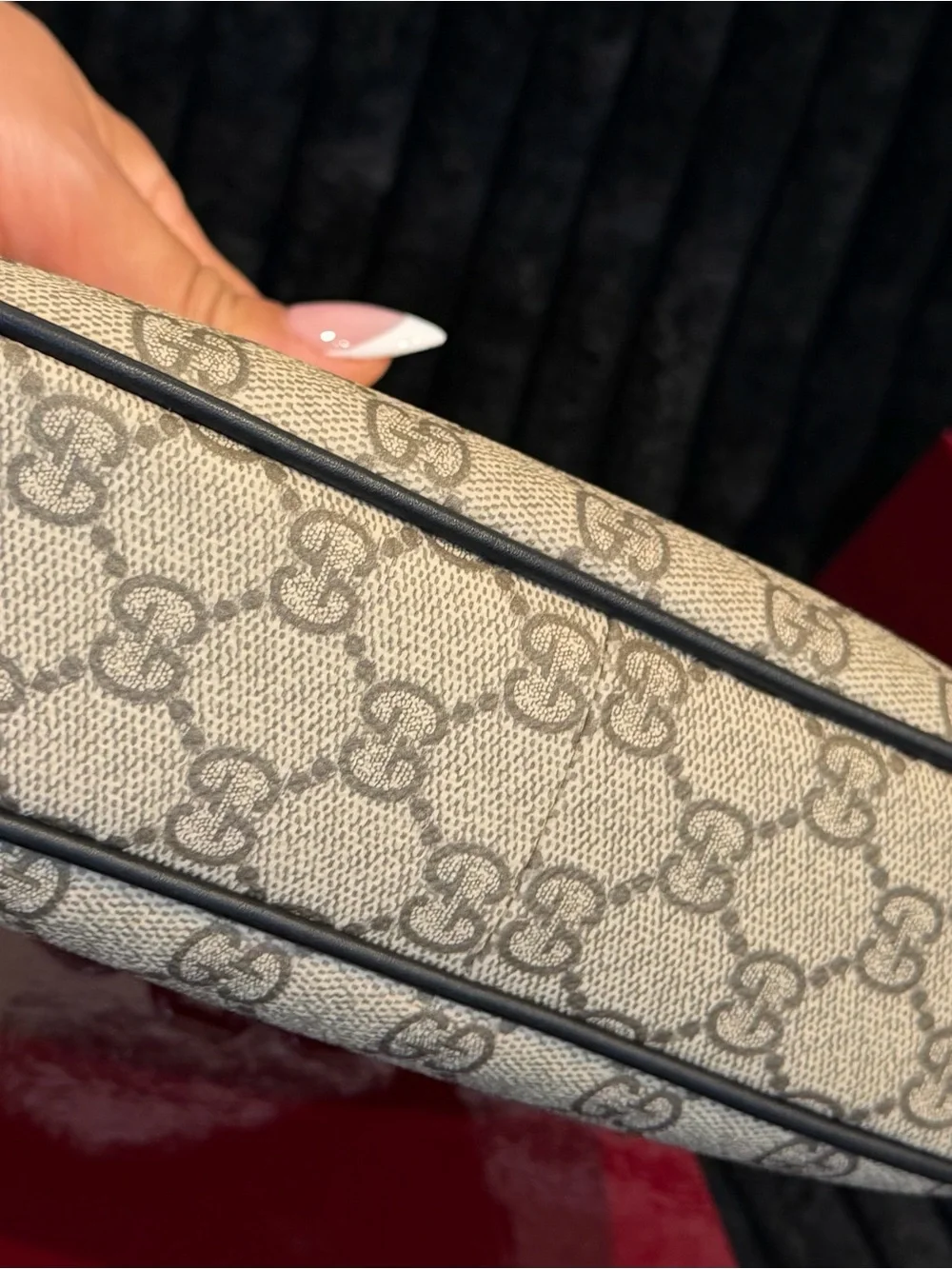 Gucci Beige GG Canvas Shoulder Bag with Gold Chain Trim